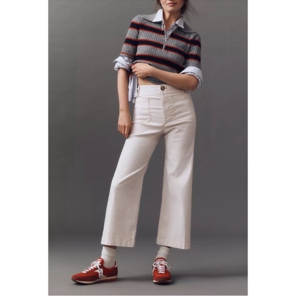 NWT Anthropologie Colette Linen Cropped Wide Leg Pants Maeve Magic Cream 27 - Picture 11 of 12